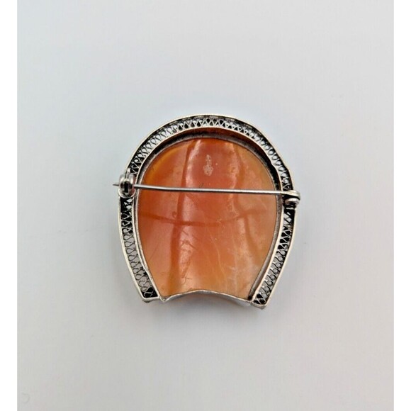 Vintage Sterling Silver 925 Shell Cameo Carved Brooch Horseshoe Shape Rare - Picture 10 of 16
